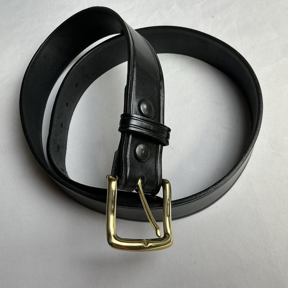 Gould & Goodrich Men's Black Leather Work Belt Size 38 Solid Brass Buckle EUC